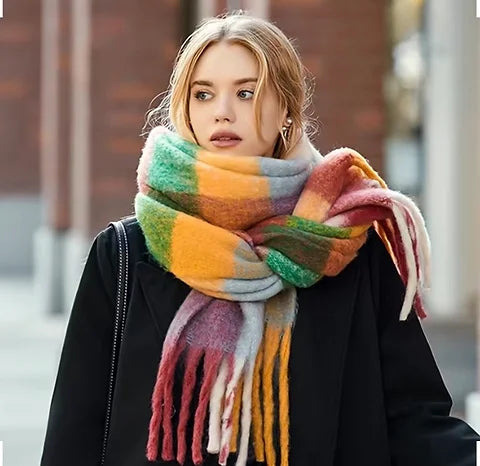 Maryam’s Essential Ultra Large Plaid Mohair Chunky Cashmere Scarf