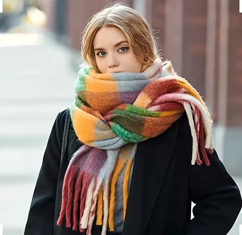 Maryam’s Essential Ultra Large Plaid Mohair Chunky Cashmere Scarf