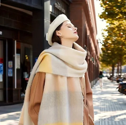 Maryam’s Essential Ultra Large Plaid Mohair Chunky Cashmere Scarf