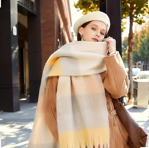 Maryam’s Essential Ultra Large Plaid Mohair Chunky Cashmere Scarf