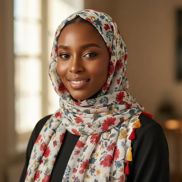 Maryam's Essential Flower Printed Cotton Viscose Tassels Hijab