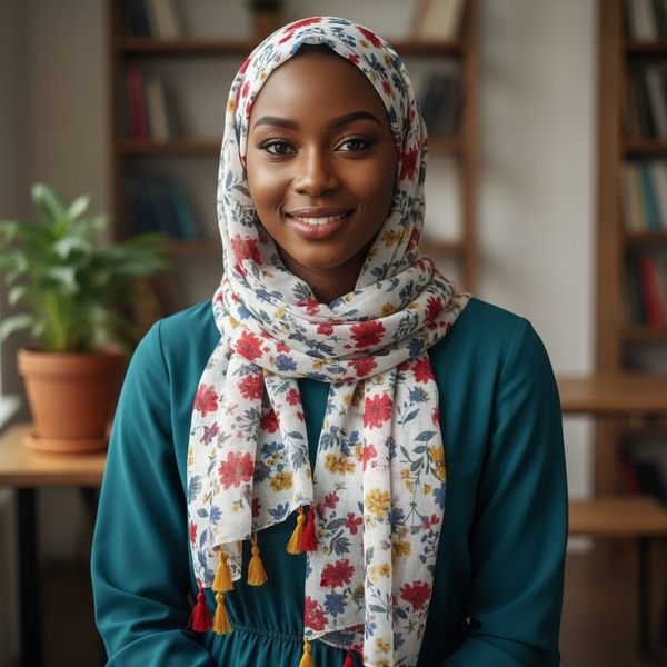 Maryam's Essential Flower Printed Cotton Viscose Tassels Hijab