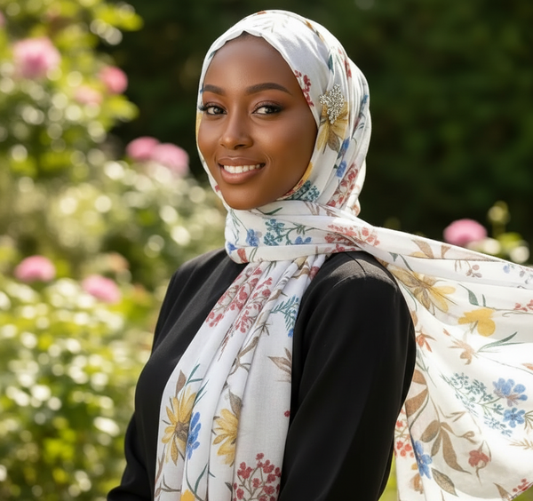 Maryam's Essential Floral Printed Cotton Viscose Tassels Hijab