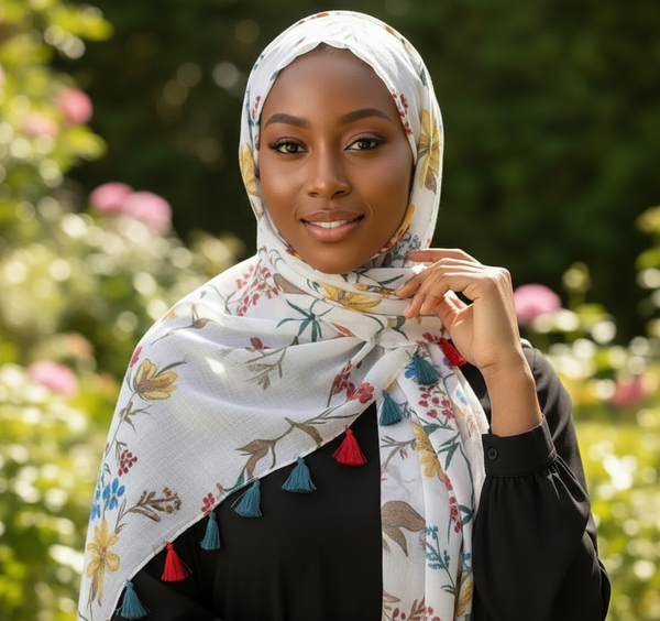 Maryam's Essential Floral Printed Cotton Viscose Tassels Hijab
