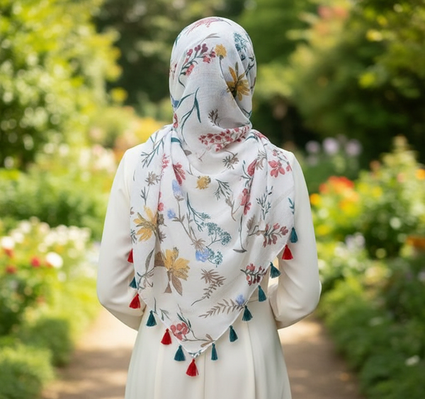 Maryam's Essential Floral Printed Cotton Viscose Tassels Hijab