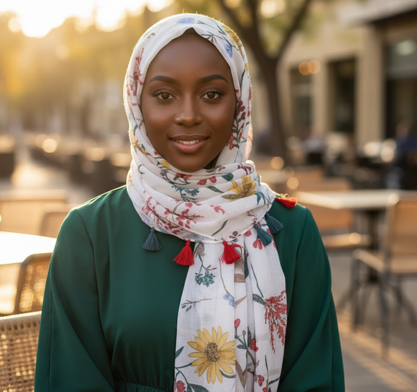 Maryam's Essential Floral Printed Cotton Viscose Tassels Hijab