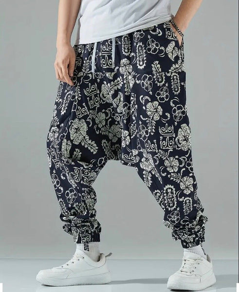 Maryam’s Essential Men’s Ethnic Vintage Pattern Stitching Print Harem Baggy Trouser