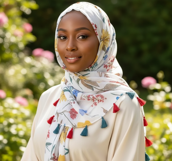 Maryam's Essential Floral Printed Cotton Viscose Tassels Hijab