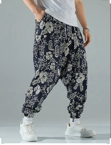 Maryam’s Essential Men’s Ethnic Vintage Pattern Stitching Print Harem Baggy Trouser