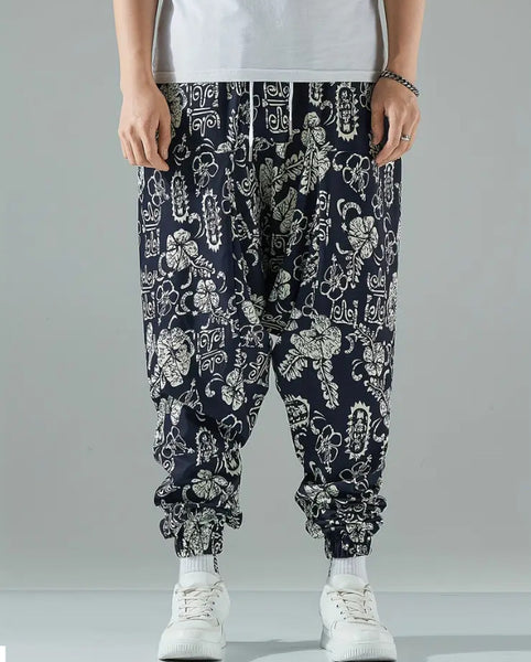Maryam’s Essential Men’s Ethnic Vintage Pattern Stitching Print Harem Baggy Trouser