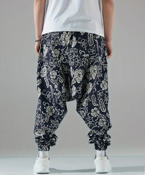 Maryam’s Essential Men’s Ethnic Vintage Pattern Stitching Print Harem Baggy Trouser