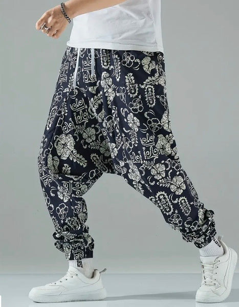 Maryam’s Essential Men’s Ethnic Vintage Pattern Stitching Print Harem Baggy Trouser