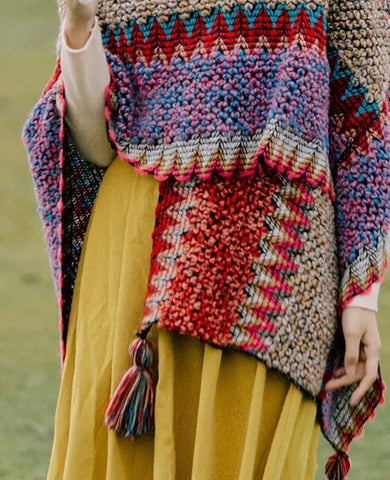 Maryam’s Essential Vintage Knit Chunky Cardigan Shawl Poncho with Tassels