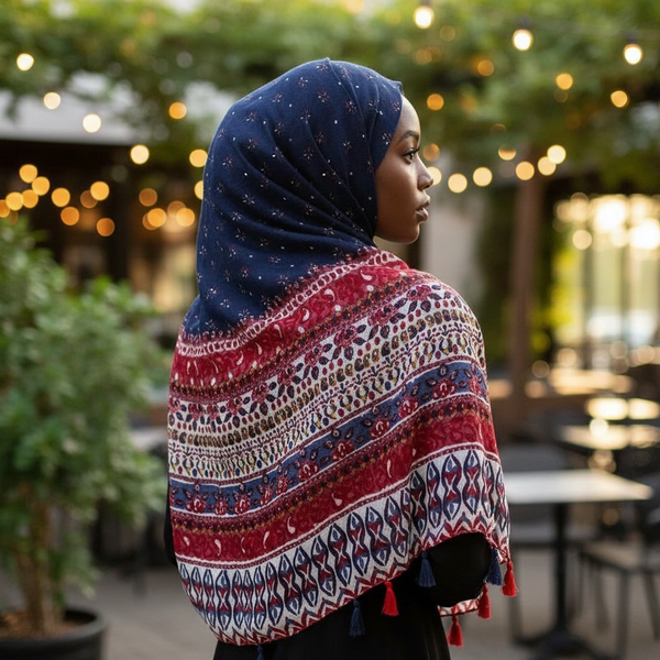 Maryam’s Essential Printed Cotton Viscose Tassels Hijab