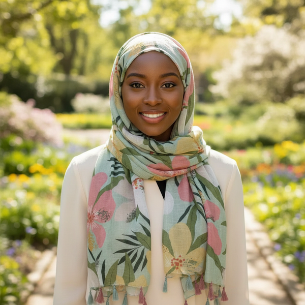 Maryam's Essential Floral Printed Cotton Viscose Tassels Hijab