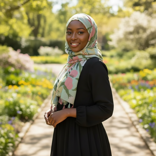 Maryam's Essential Floral Printed Cotton Viscose Tassels Hijab
