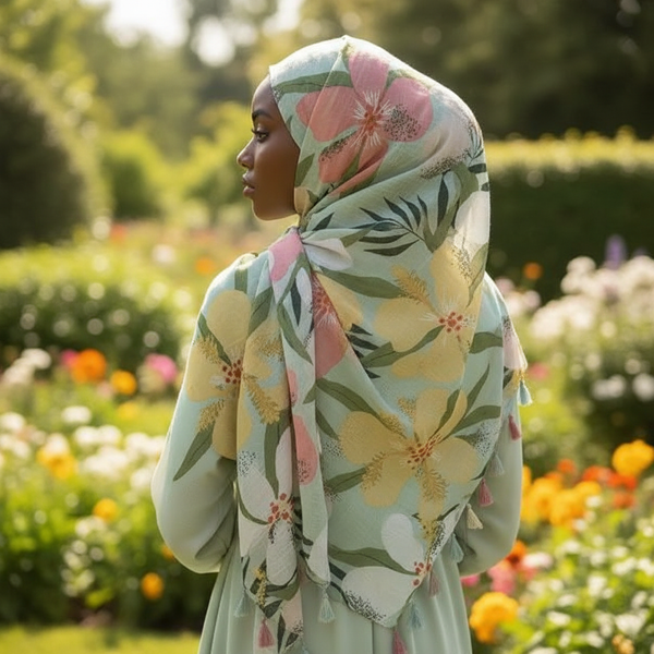 Maryam's Essential Floral Printed Cotton Viscose Tassels Hijab