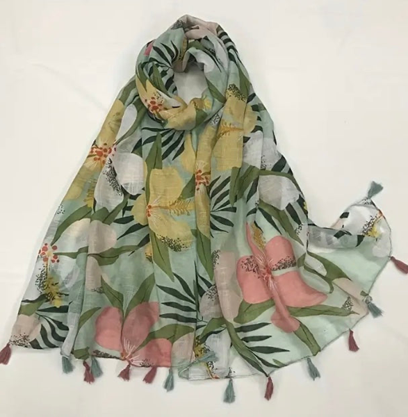 Maryam's Essential Floral Printed Cotton Viscose Tassels Hijab