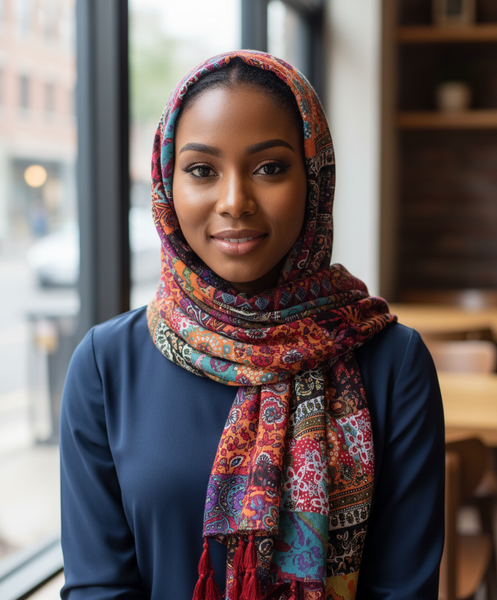 Maryam's Essential Floral Printed Cotton Viscose Tassels Hijab