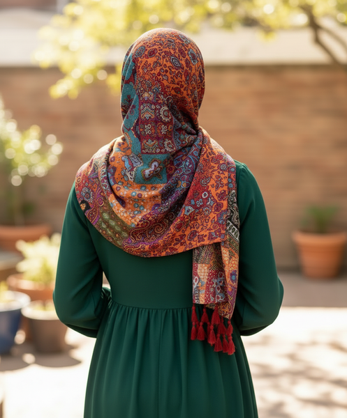 Maryam's Essential Floral Printed Cotton Viscose Tassels Hijab