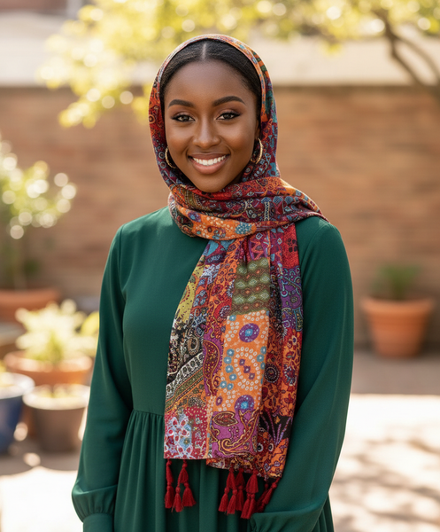 Maryam's Essential Floral Printed Cotton Viscose Tassels Hijab