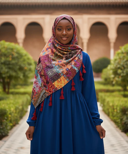 Maryam's Essential Floral Printed Cotton Viscose Tassels Hijab