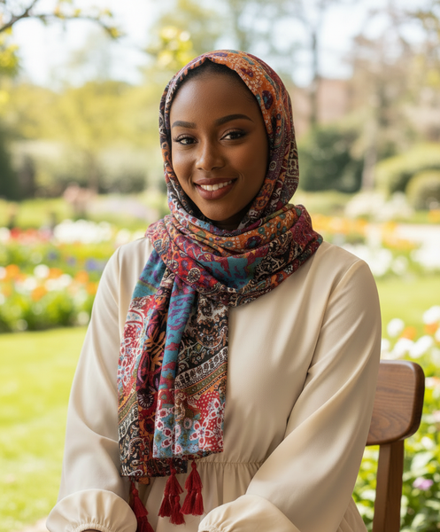 Maryam's Essential Floral Printed Cotton Viscose Tassels Hijab