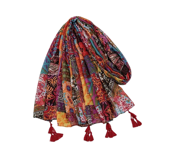 Maryam's Essential Floral Printed Cotton Viscose Tassels Hijab
