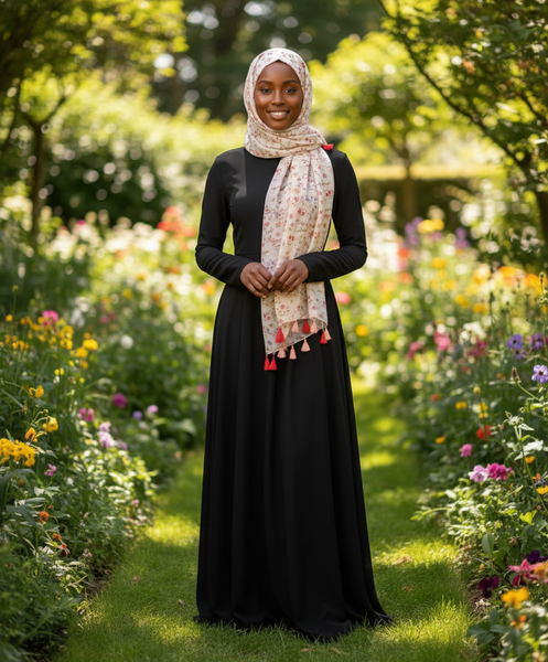 Maryam's Essential Flower Printed Cotton Linen Tassels Hijab