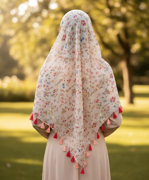 Maryam's Essential Flower Printed Cotton Linen Tassels Hijab