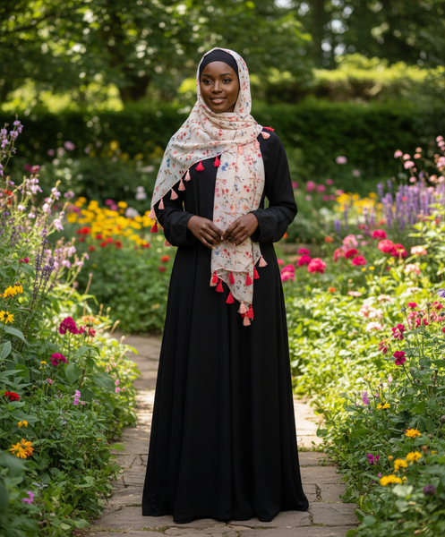Maryam's Essential Flower Printed Cotton Viscose Tassels Hijab