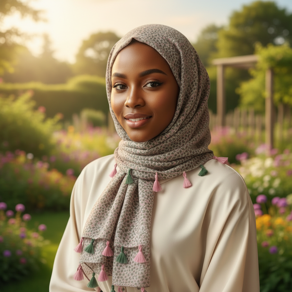 Maryam's Essential Floral Printed Cotton Viscose Tassels Hijab