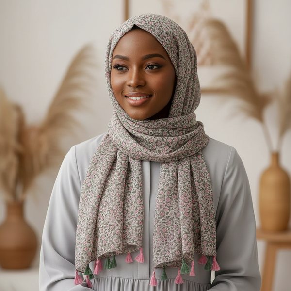 Maryam's Essential Floral Printed Cotton Viscose Tassels Hijab