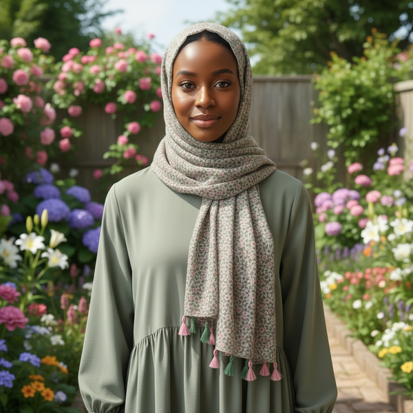 Maryam's Essential Floral Printed Cotton Viscose Tassels Hijab