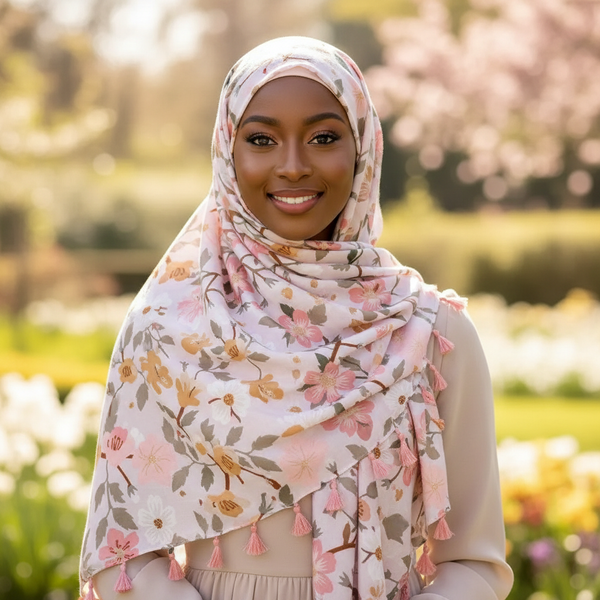 Maryam's Essential Floral Printed Cotton Viscose Tassels Hijab