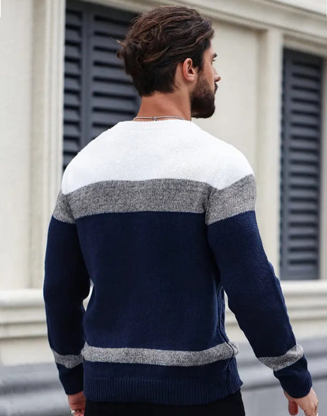 Maryam’s Essential Men Warm Knit Crew Neck Colour-block Long Sleeves Sweater