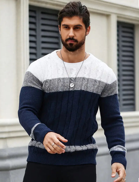 Maryam’s Essential Men Warm Knit Crew Neck Colour-block Long Sleeves Sweater