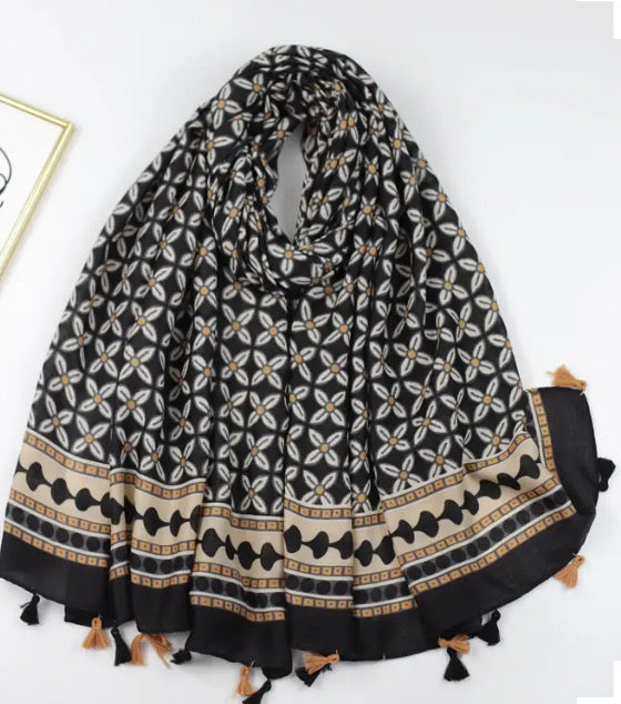 Maryam's Essential Printed Cotton Viscose Tassels Hijab