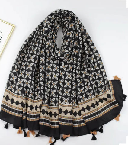 Maryam's Essential Printed Cotton Viscose Tassels Hijab