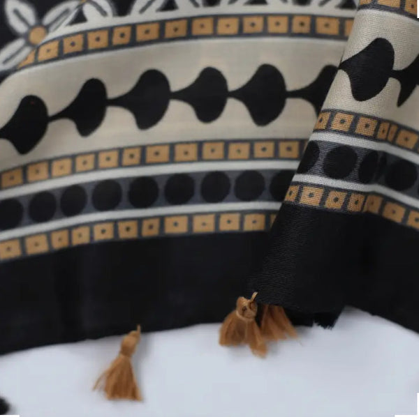 Maryam's Essential Printed Cotton Viscose Tassels Hijab