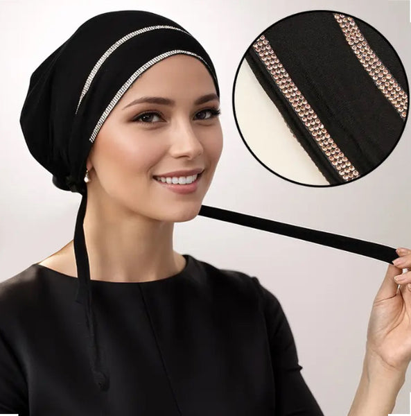 Maryam’s Essential Diamanté Layered Tie Back  Cap for Hijabs