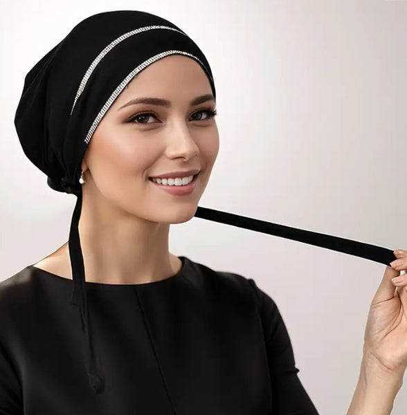 Maryam’s Essential Diamanté Layered Tie Back  Cap for Hijabs