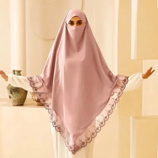 Maryam’s Essential Luxury Plain With Lace Trim Khimar Hijab