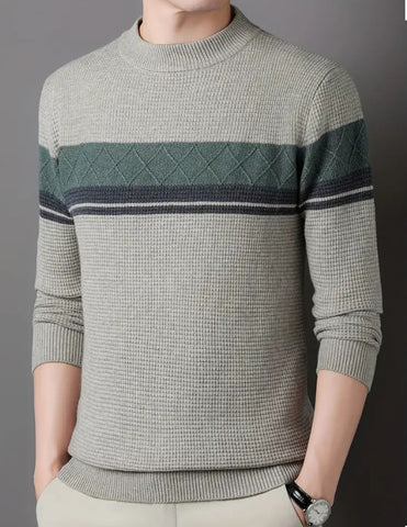 Maryam’s Essential Men Casual Geometric Knit Crew Neck Pullover Sweater