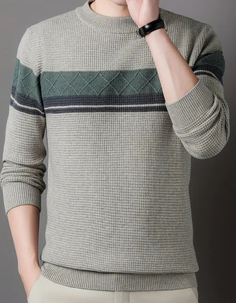 Maryam’s Essential Men Casual Geometric Knit Crew Neck Pullover Sweater