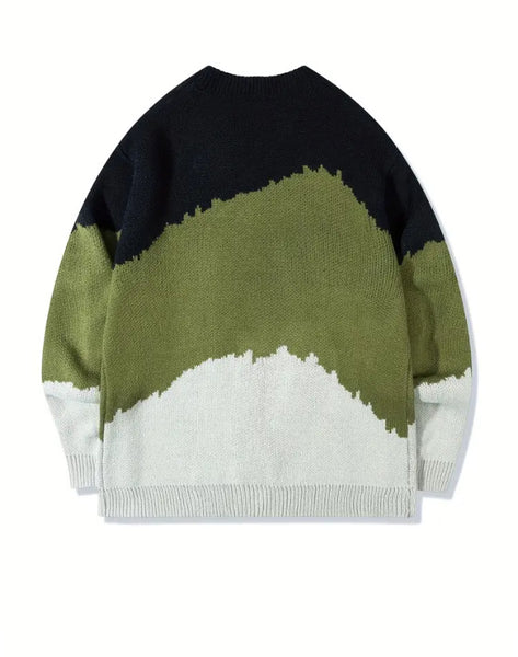 Maryam’s Essential Men Warm Knit Crew Neck Colour-block Long Sleeves Sweater