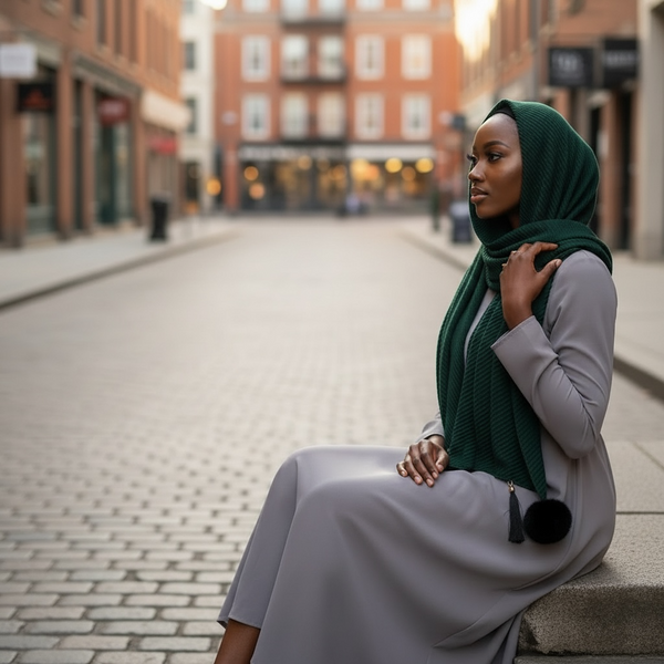 Maryam's Essential Premium Cotton Viscose Pleated Crinkle with Pom Pom Hijab