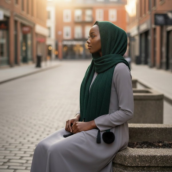 Maryam's Essential Premium Cotton Viscose Pleated Crinkle with Pom Pom Hijab
