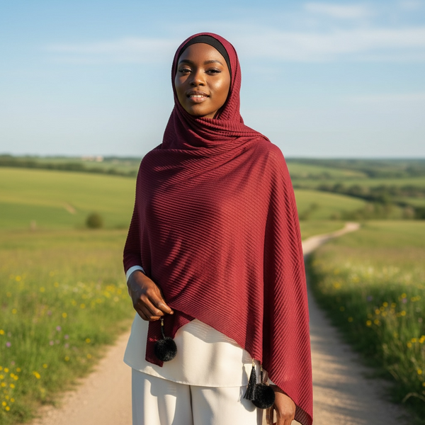 Maryam's Essential Premium Cotton Viscose Pleated Crinkle with Pom Pom Hijab