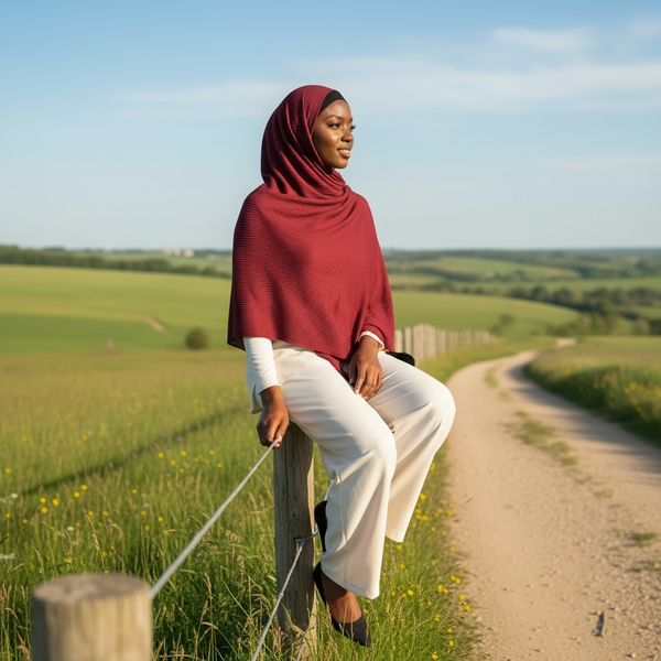Maryam's Essential Premium Cotton Viscose Pleated Crinkle with Pom Pom Hijab